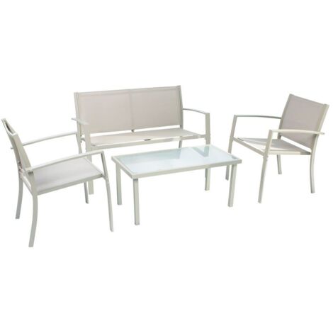 Set Giardino In Acciaio Scarlino Colore Tortora - SALOTTO 3PZ - POLTRONE SEDUTA TEXTILENE