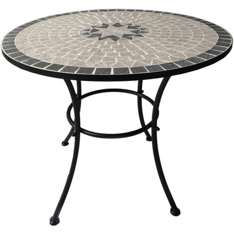 Tavolo tondo Aurora in metallo con decorazione in mosaico simil pietra cm 80x70 da giardino