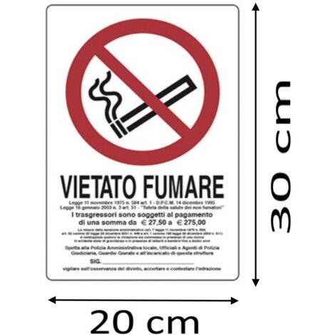 CARTELLO SEGNALETICA VIETATO FUMARE - LEGGE 11 NOVEMBRE 1975, N. 584 (1/2)