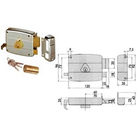 1PZ serratura applicare catenaccio scrocco doppio cilindro fisso 50421 mm70 sx