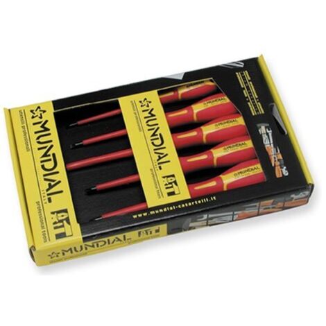 SET SERIE 5PZ CACCIAVITI GIRAVITI ISOLATI 1000V VDE A TAGLIO E A CROCE MUNDIAL