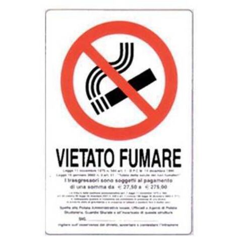 CARTELLO Segnaletico VIETATO FUMARE A Norma Legge Multa PVC cm 20x30 Locali Uffici