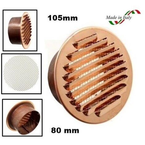 GRIGLIA DI AERAZIONE IN RAME TONDA AD INCASSO 80 MM CON BOCCAGLIO IN PVC