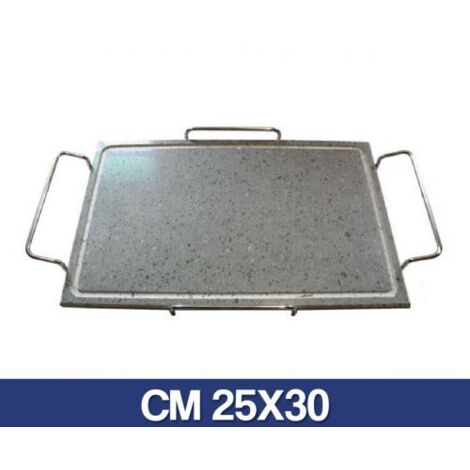 GRIGLIA BISTECCHIERA PIASTRA IN PIETRA LAVICA CON MANICI IN ACCIAIO 31741V CM 25X30 (31741)