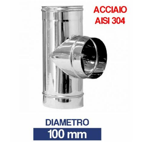 RACCORDO A T 90° TUBO IN ACCIAO INOX PER CANNA FUMARIA STUFA V/MISURE 10048V 100 (24570)