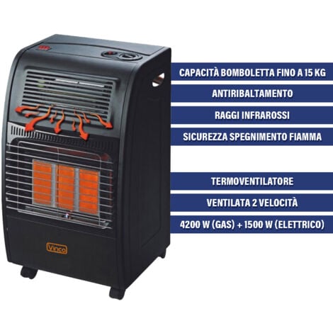 STUFA A GAS GPL VENTILATA CATALITICA CON INFRAROSSI 4200W VENTILATA 1500W (34798)
