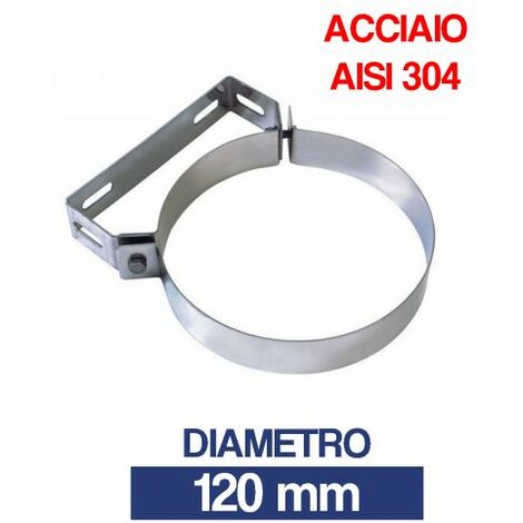 COLLARE FISSAGGIO A MURO IN ACCIAO INOX REGOLABILE PER TUBO CANNA FUMARIA 24433V Ø 120 (22579)