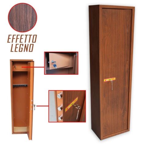 ARMADIO PORTAFUCILI 8 POSTI LEGNO FUCILIERA BLINDATO IN ACCIAIO CON CASSETTO UTILIA