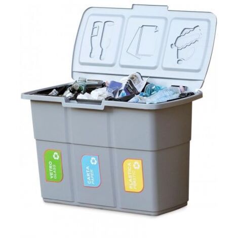 CONTENITORE PATTUMIERA BIDONE RACCOLTA DIFFERENZIATA 75 LT 3 SCOMPARTI 50013