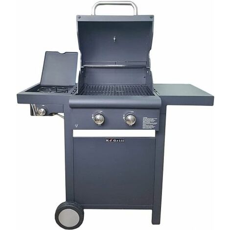 BARBECUE A GAS PIETRA LAVICA BBQ 2 FUOCHI + FORNELLO LATERALE E COPERCHIO 37793