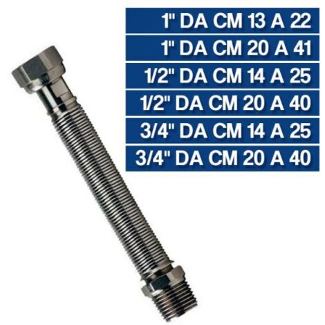 TUBO GIUNTO FLESSIBILE ESTENSIBILE ACCIAIO INOX PER ACQUA RISCALDAMENTO 11055V 1" DA CM 13 A 22 (11055)