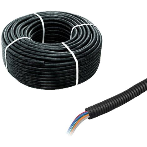 TUBO CORRUGATO PIEGHEVOLE IN PVC NERO CON TIRAFILO D20 ROTOLO DA 10 MT