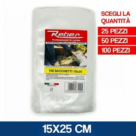 REBER BUSTE SACCHETTI SOTTOVUOTO SOTTO VUOTO ALIMENTI MADE ITALY 24313V CM 15X25 25 PZ (22153)