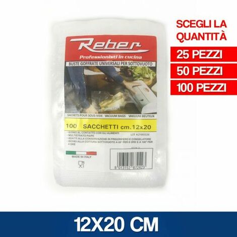 REBER BUSTE SACCHETTI SOTTOVUOTO SOTTO VUOTO ALIMENTI MADE ITALY 24313V CM 12X20 100 PZ (24313)