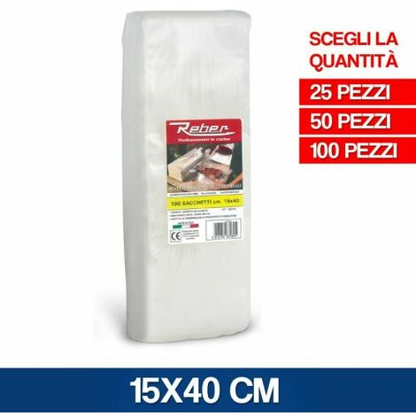 REBER BUSTE SACCHETTI SOTTOVUOTO SOTTO VUOTO ALIMENTI MADE ITALY 24313V CM 15X40 25 PZ (17563)