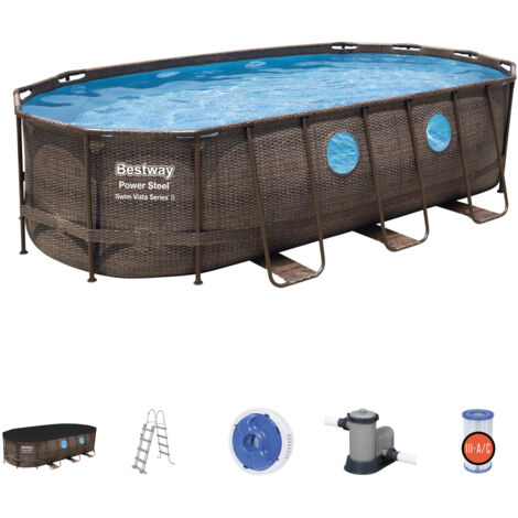 PISCINA OVALE FUORI TERRA STEEL VISTA RATTAN BESTWAY 549x274xH122 -56716 + POMPA, DOSATORE, SCALETTA E TELO