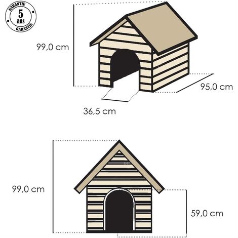 Cuccia per cani da esterno taglia media 89x75x62 cm bungalow beige