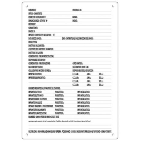 Cartello Per Cantieri Concessione Edilizia Cm. 60X40