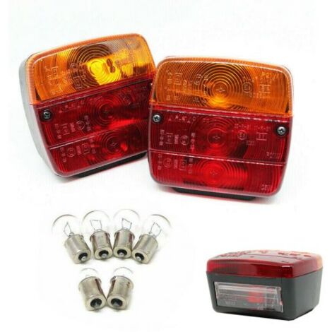 COPPIA FARO FANALE POSTERIORE CARRELLO RIMORCHIO + LAMPADINE +LUCE TARGA 34801/1
