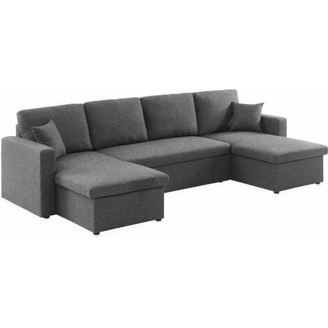 sweeek - 4-Sitzer Wohnlandschaft, mit Schlaffunktion und Stoffbezug, Stoff, Dunkelgrau