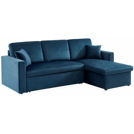 sweeek - 3-Sitzer Ecksofa mit Samtbezug und Schlaffunktion, Samt, Blau