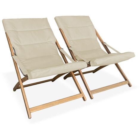 sweeek 2er Set Liegestühle aus Holz, klappbar, gepolsterte Sitzfläche