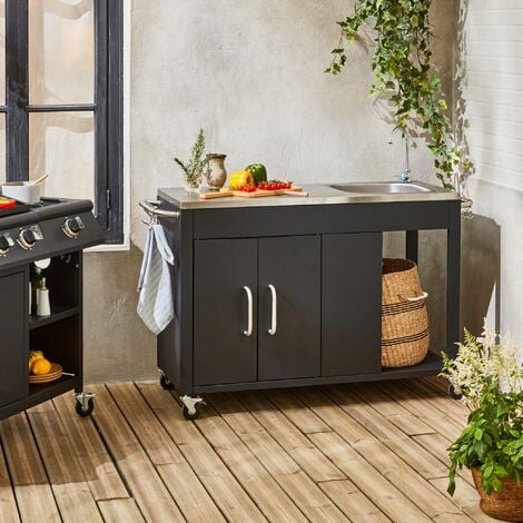sweeek - Outdoor-Grillablagewagen aus Stahl