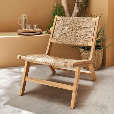 sweeek GartenRelaxsessel, Holz und Kunststoff mit Strohlook, Innen