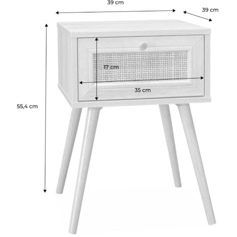 sweeek - 2er-Set Nachttische mit Holzlook und Rohrgeflecht
