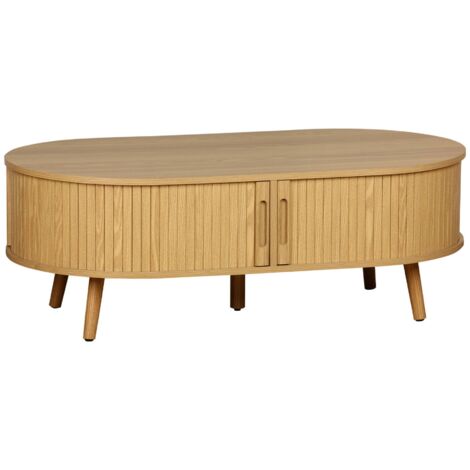sweeek - Skandinavischer Couchtisch mit geriffeltm Holzlook und 2 Schiebetüren