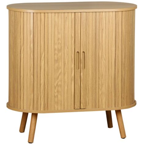 sweeek - Sideboard mit Schiebetüren und Regal, gerillter Holzoptik B 80cm