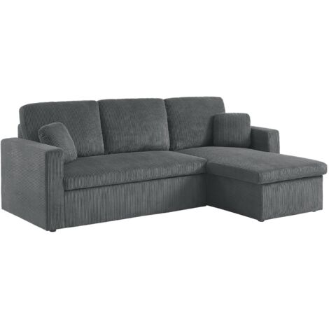 sweeek - Ecksofa mit Schlaffunktion, Cord-Bezug, breit gerippt, 3-Sitzer, Cord, Dunkelgrau