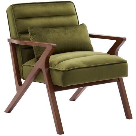 sweeek - Skandinavischer Sessel aus Hevea-Holz und Samt, Samt, Khaki