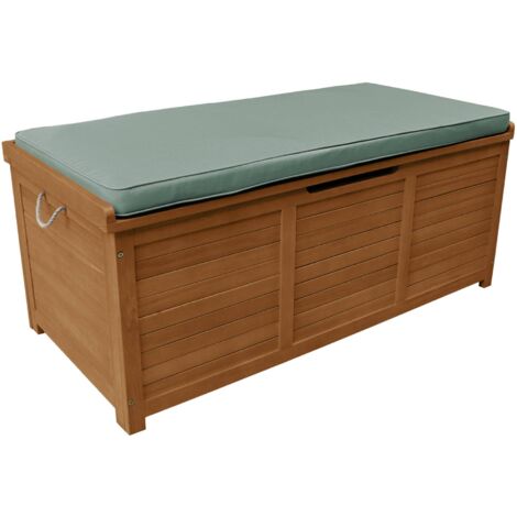 sweeek - Gartentruhe aus Holz 200L 125 X 60 cm Holzfarben / Khaki