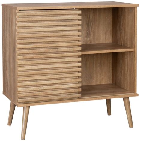 sweeek - Skandinavisches Sideboard in Holzdekor mit geriffelter Schiebetür B 80 cm