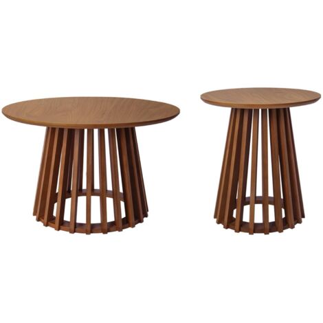 sweeek - 2er-Set Couchtische aus Holzdekor und Tannenholz, Ø40cm und Ø60cm