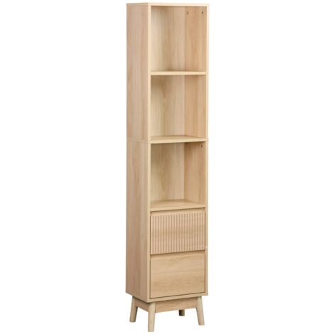 sweeek - Badzimmerschrank schmal, Holzoptik, 3 Regale 2 Schubladen