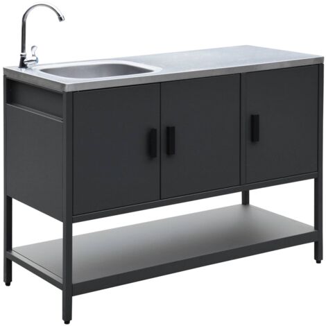 sweeek - Outdoor-Küche aus Stahl mit Spüle L120 cm