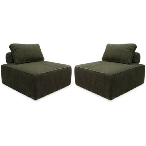 sweeek - 2er-Set Sofa-Modul-Sessel mit Cordbezug , Cord, Dunkelgrün