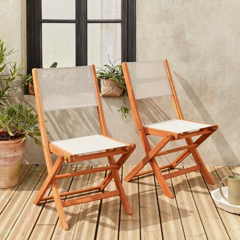 sweeek 2er Set Gartenstühle Klappstühle, Holz und Textilene Weiß / Weiß