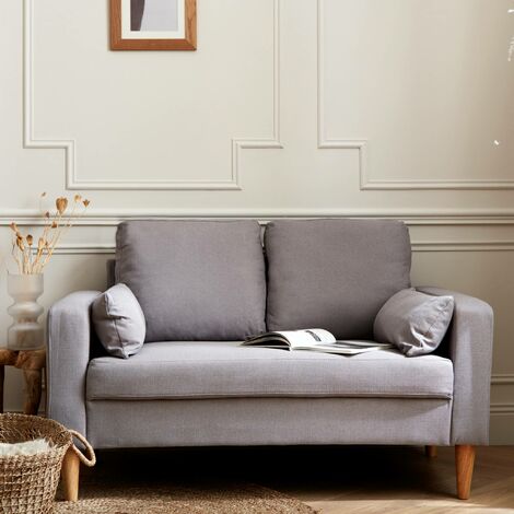 sweeek - 2-Sitzer Sofa, Bezug aus Polyester, Füße aus Holz, Polyester, Hellgrau