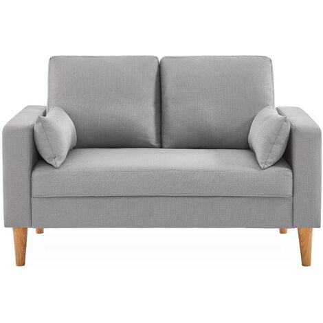 sweeek - 2-Sitzer Sofa, Bezug aus Polyester, Füße aus Holz, Polyester, Hellgrau