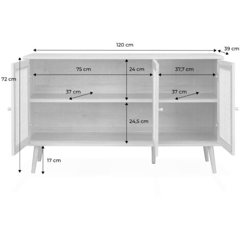 sweeek - Sideboard mit Holzoptik und Rohrgeflecht 120 cm