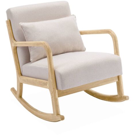 sweeek - Schaukelstuhl skandinavisches Design Holz und Stoff, Stoff, Beige