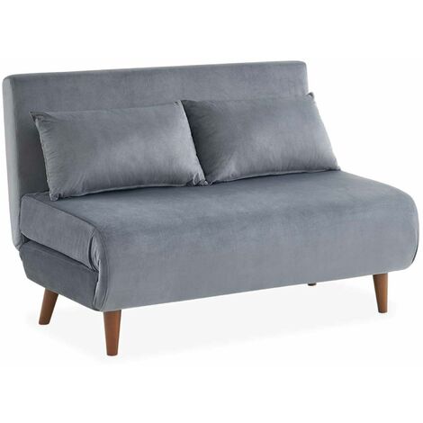 sweeek - 2-Sitzer Schlafsofa mit Holzbeinen, Samt, Dunkelgrau
