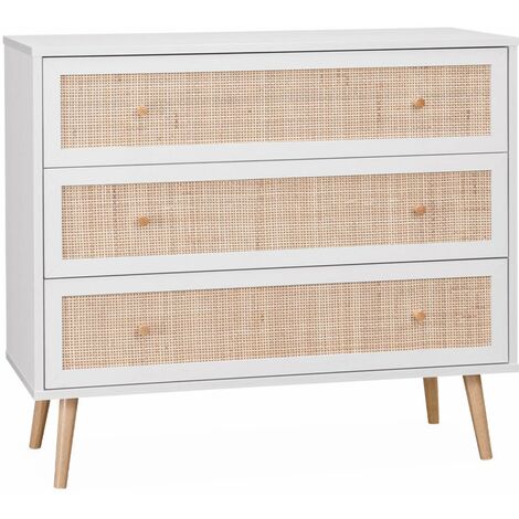 sweeek - Kommode mit Holzeffekt und Rattan-Geflecht 3 Schubladen