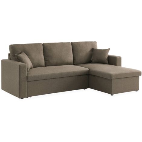 sweeek - 3-Sitzer Ecksofa mit Schlaffunktion, Stoff, Braun