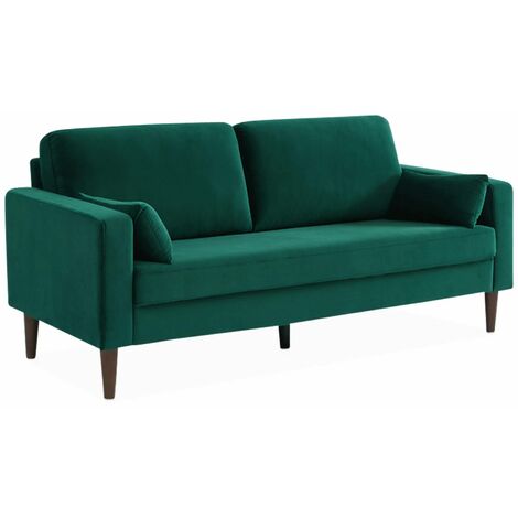 sweeek - 3-Sitzer Sofa mit Samtbezug und Holzbeinen, Samt, Grün