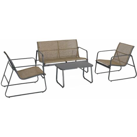 sweeek - Gartenset aus Metall und Textilene für 4 Personen Anthrazit / Naturfarben