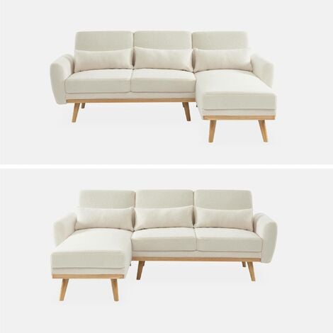 sweeek - 3-Sitzer Ecksofa mit Schlaffunktion und Bouclé Teddystoff